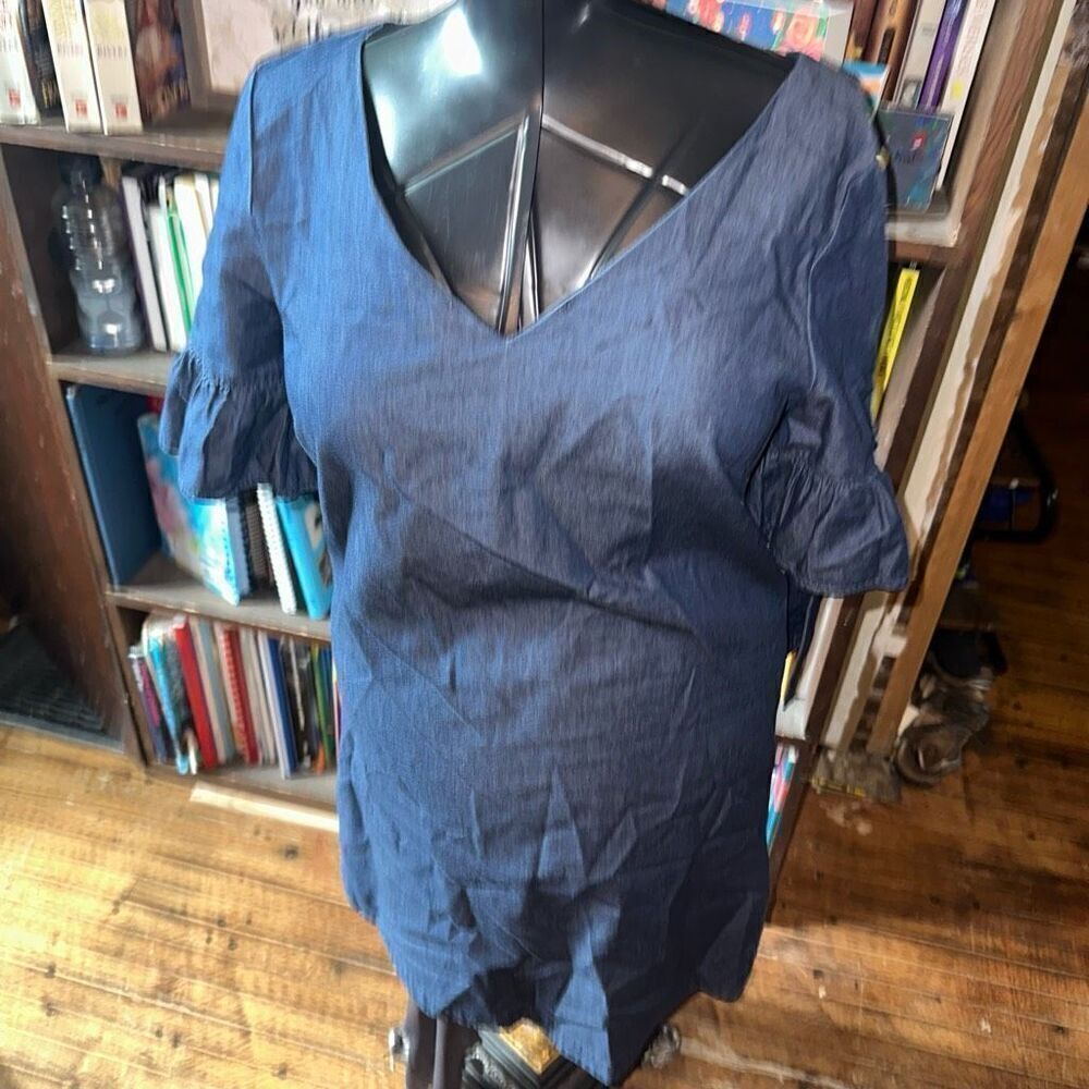 J Crew denim v-neck tie sleeve M elevated basics shift dress